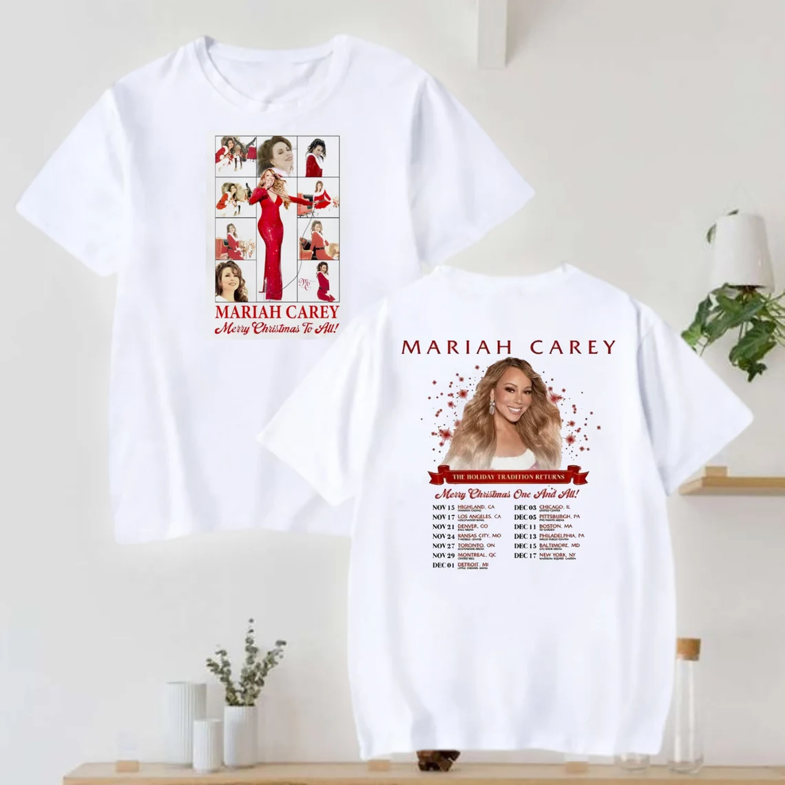 Mariah Carey Merry Christmas 2023 Tour Cotton White Shirt KK387