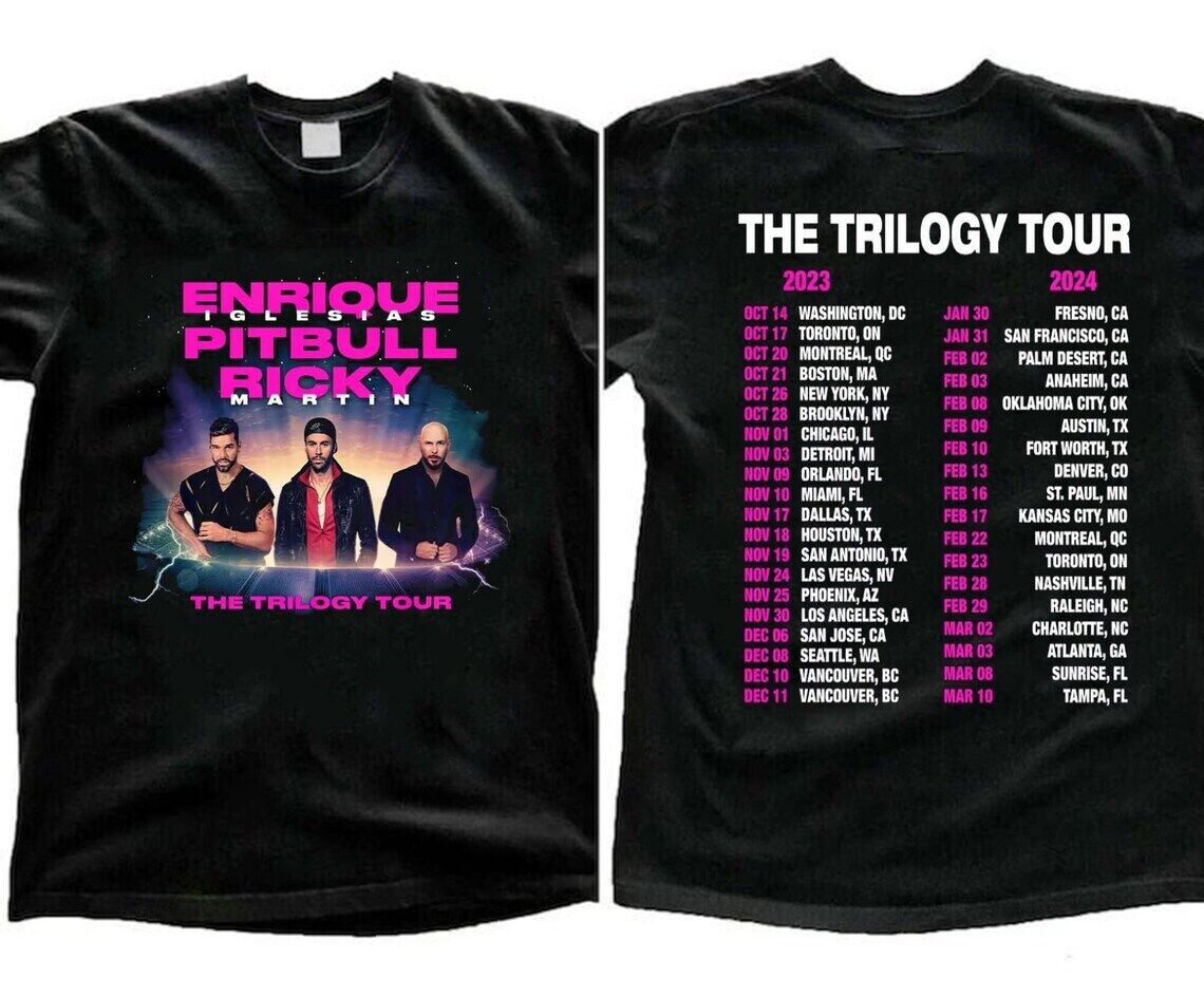 Enrique Iglesias Ricky Martin Pitbull Trilogy Tour 2023 2024 Concert Shirt