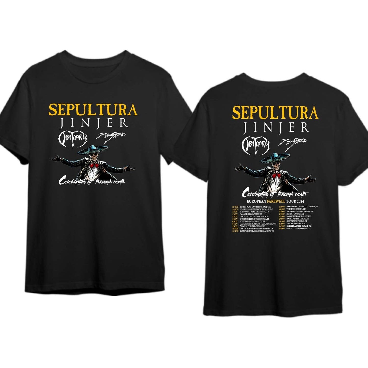 Sepultura Jinjer Celebrating in Through Death European Farewell Tour 2024 Shirt