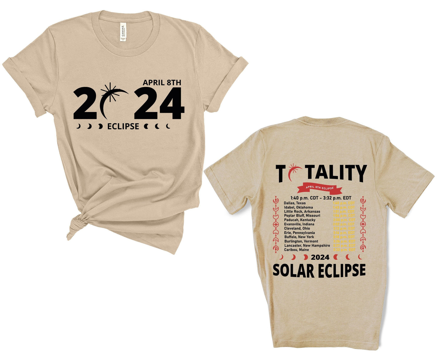 Total Solar Eclipse 2024 Double Sided Shirt, April 8th 2024 Shirt