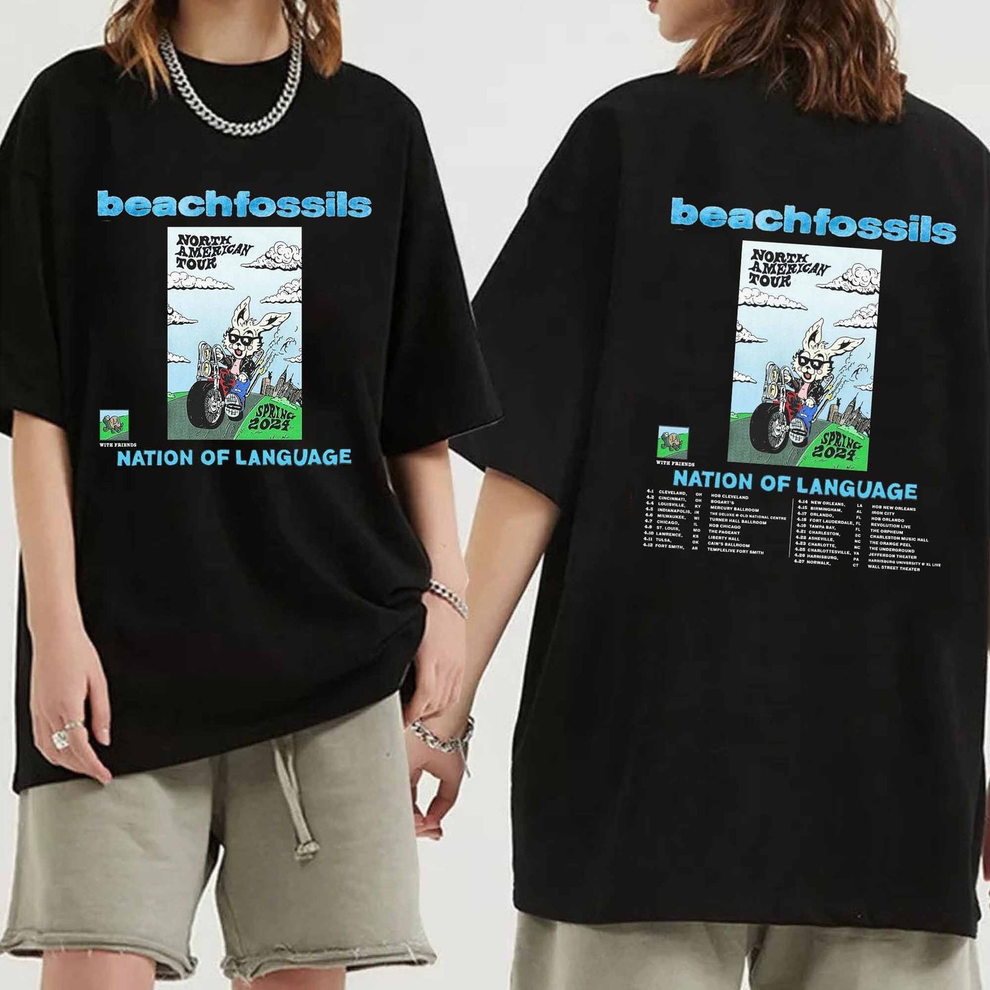 Beach Fossils Nation of Language 2024 Tour Shirt