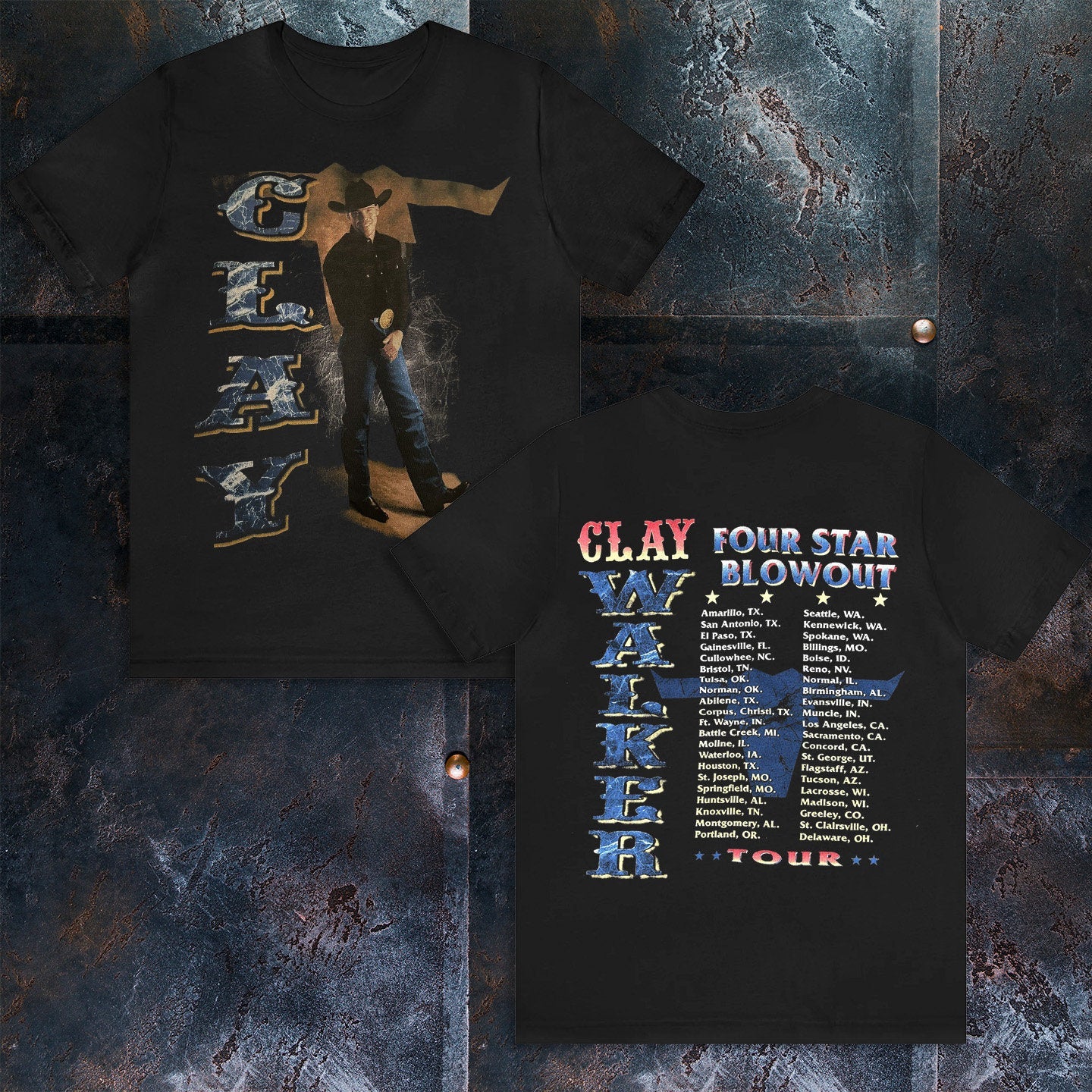 Vintage 90's Clay Walker Four Star Blowout Concert Tour T-Shirt