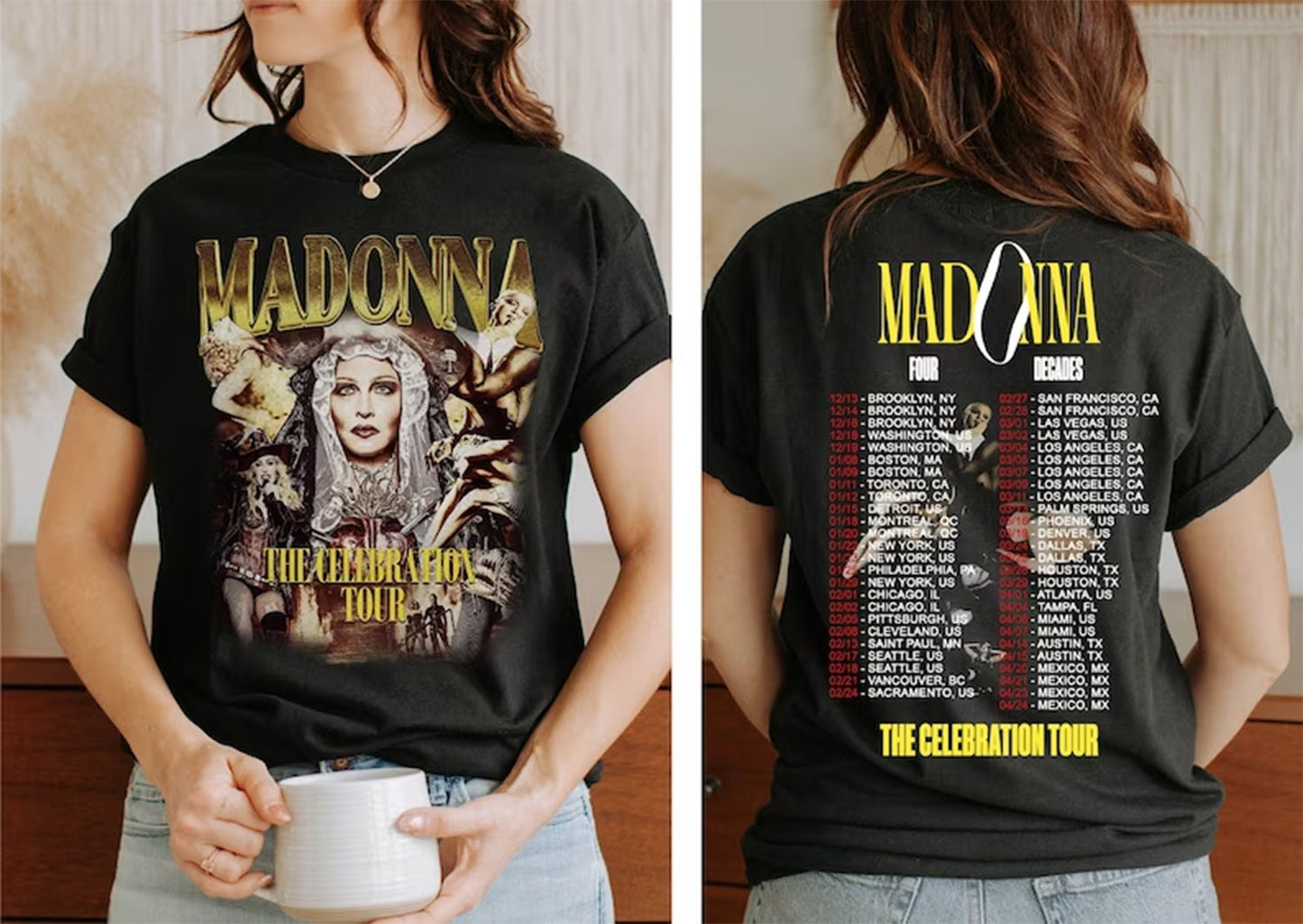 Madonna The Celebration Tour Four Decades Music Tour 2024 Double Side Shirt