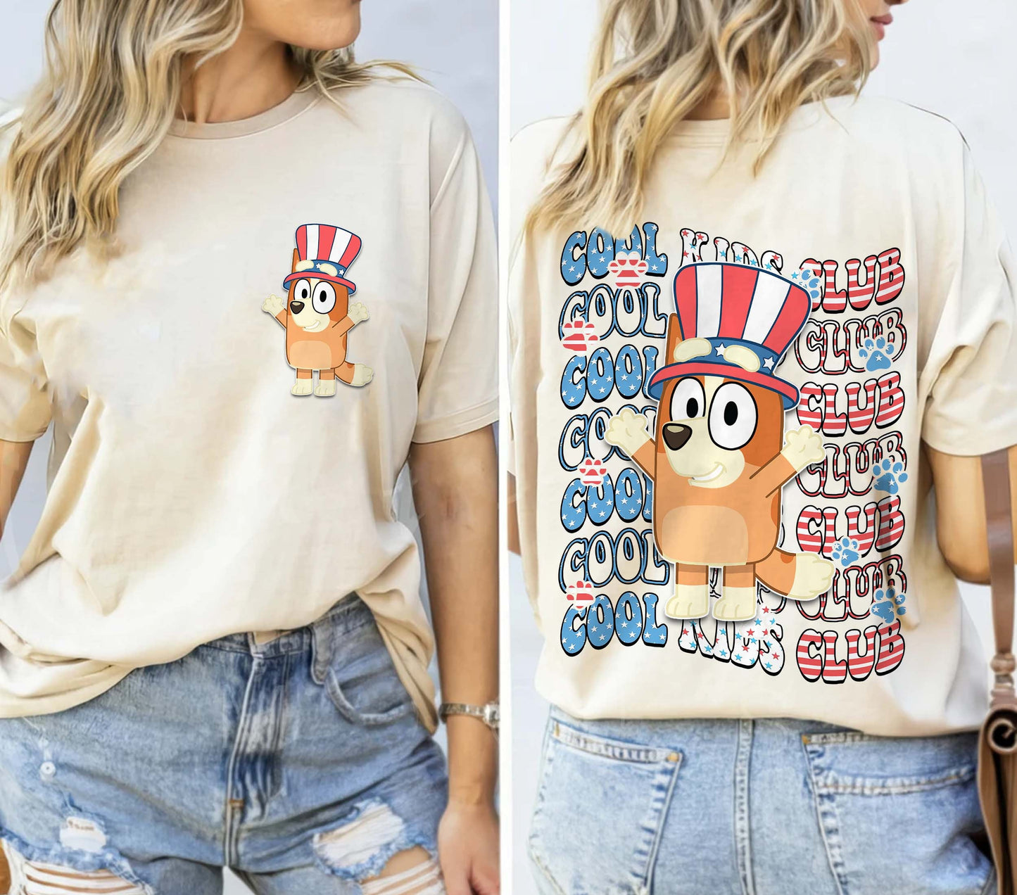 Bingo Cool Kid Club US Flag Double Sided Shirt, 4th July BlueyDad Bingo Heeler Shirt, Birthday Gift