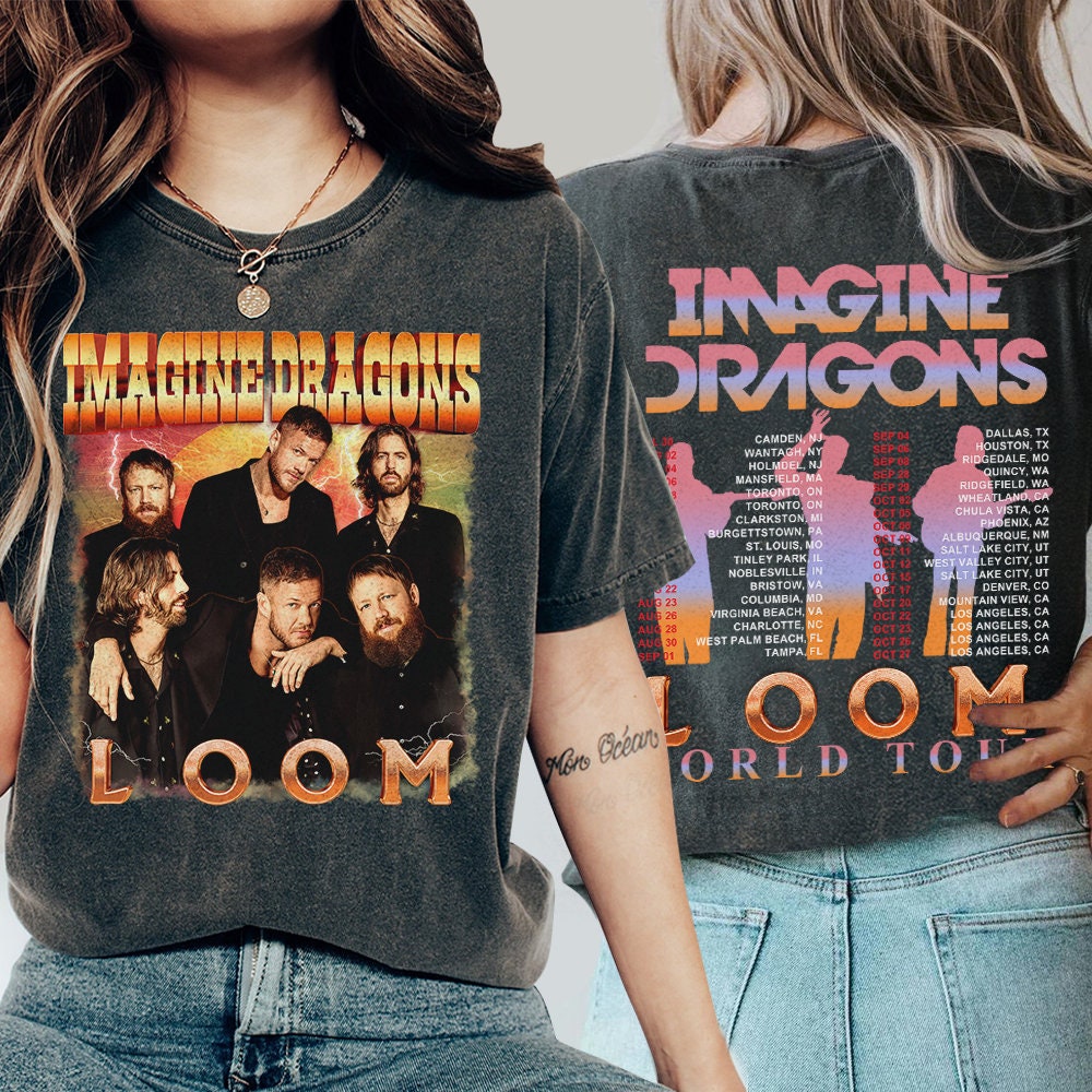Imagine Dragons Tour Shirt, Music 2 Sides Bootleg Shirt Imagine Dragons Loom World Tour 2024