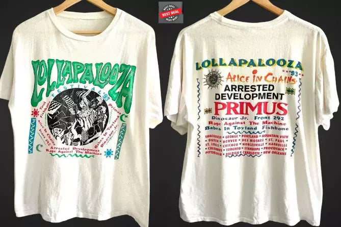 Lollapalooza T-Shirt 1993 Vintage Festival Music Tour Concert Large Giant