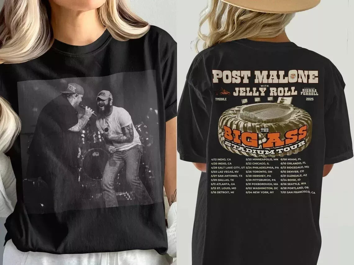 Post Malone Jelly Roll Big As Stadium Tour 2025 T-Shirt