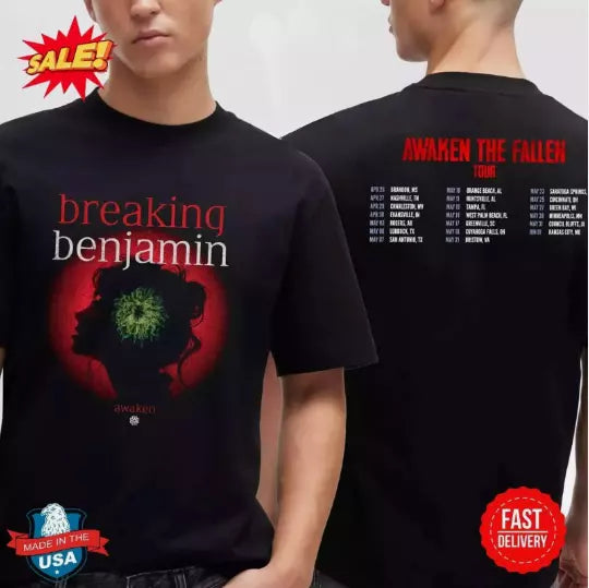 Breaking Benjamin Awaken The Fallen 2025 Tour Dates Two Sided T-Shirt