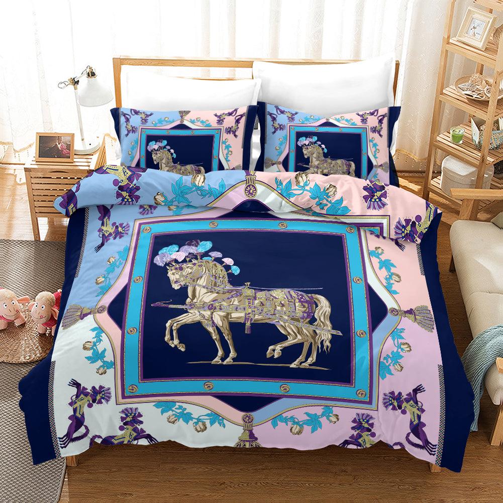 3D Blue Pink Horse Floral Quilt Cover Set Bedding Set Pillowcases 100