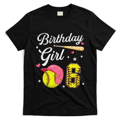 6th Birthday Softball Player Themed Six 6 Years Old T-Shirt
