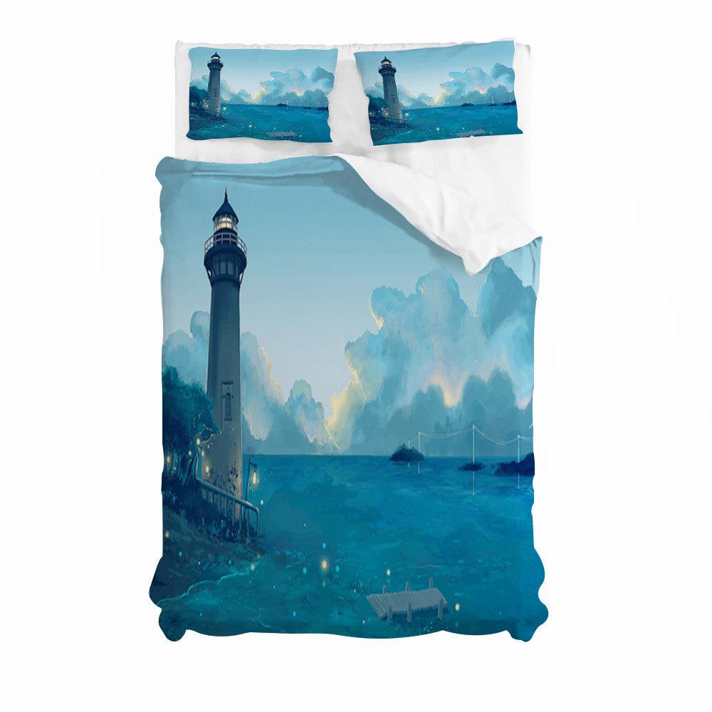 3D Blue Sky Sea Lighthouse Quilt Cover Set Bedding Set Duvet Cover Pillowcases 163