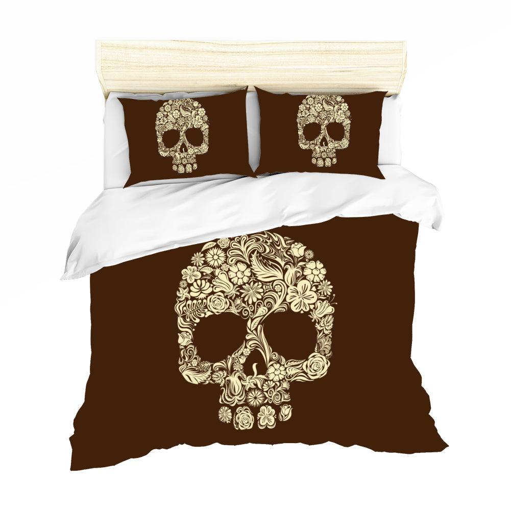 3D Brown Floral Skull Quilt Cover Set Bedding Set Pillowcases 82