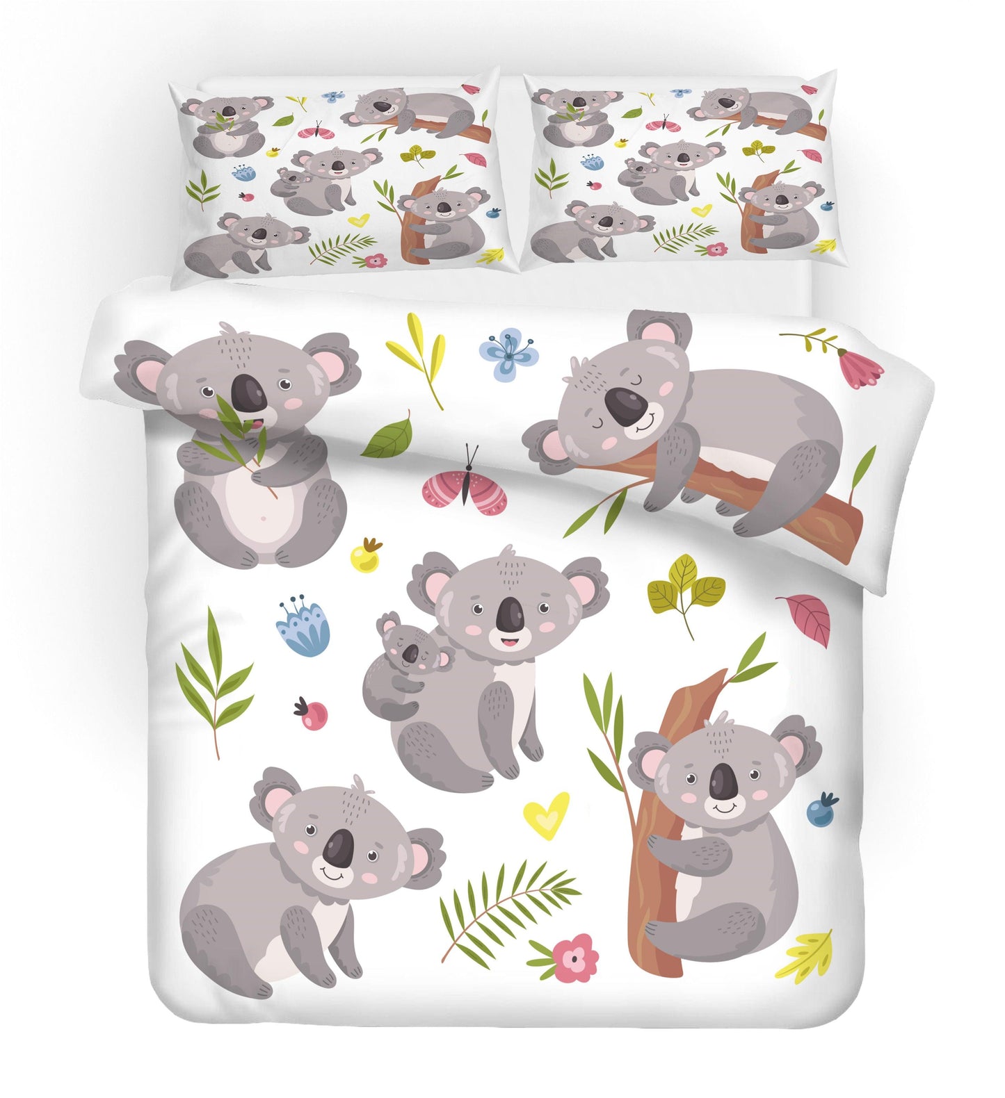3D Cartoon Animal Koala Green Leaf Quilt Cover Set Bedding Set Duvet Cover Pillowcases 5