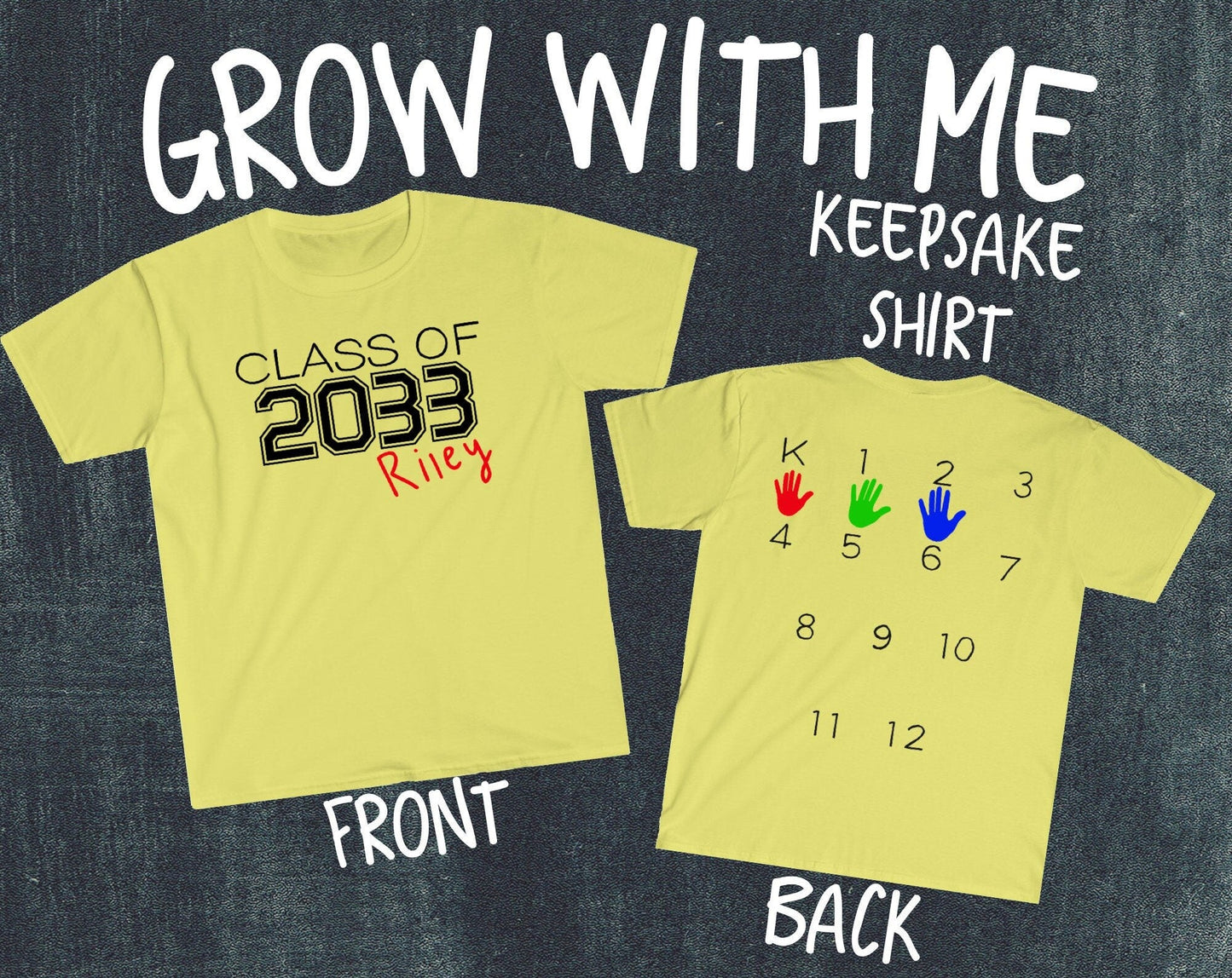 Class of 2033, Grow With Me, Pre-Kindergarten Graduation, Kindergarten, Handprint Tee, First Day of School T-shirt