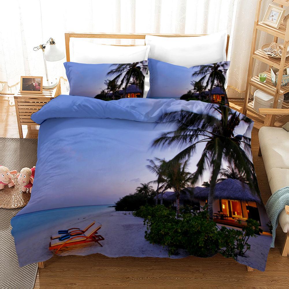 3D Beach Blue Sky Coconut Tree Quilt Cover Set Bedding Set Pillowcases 267