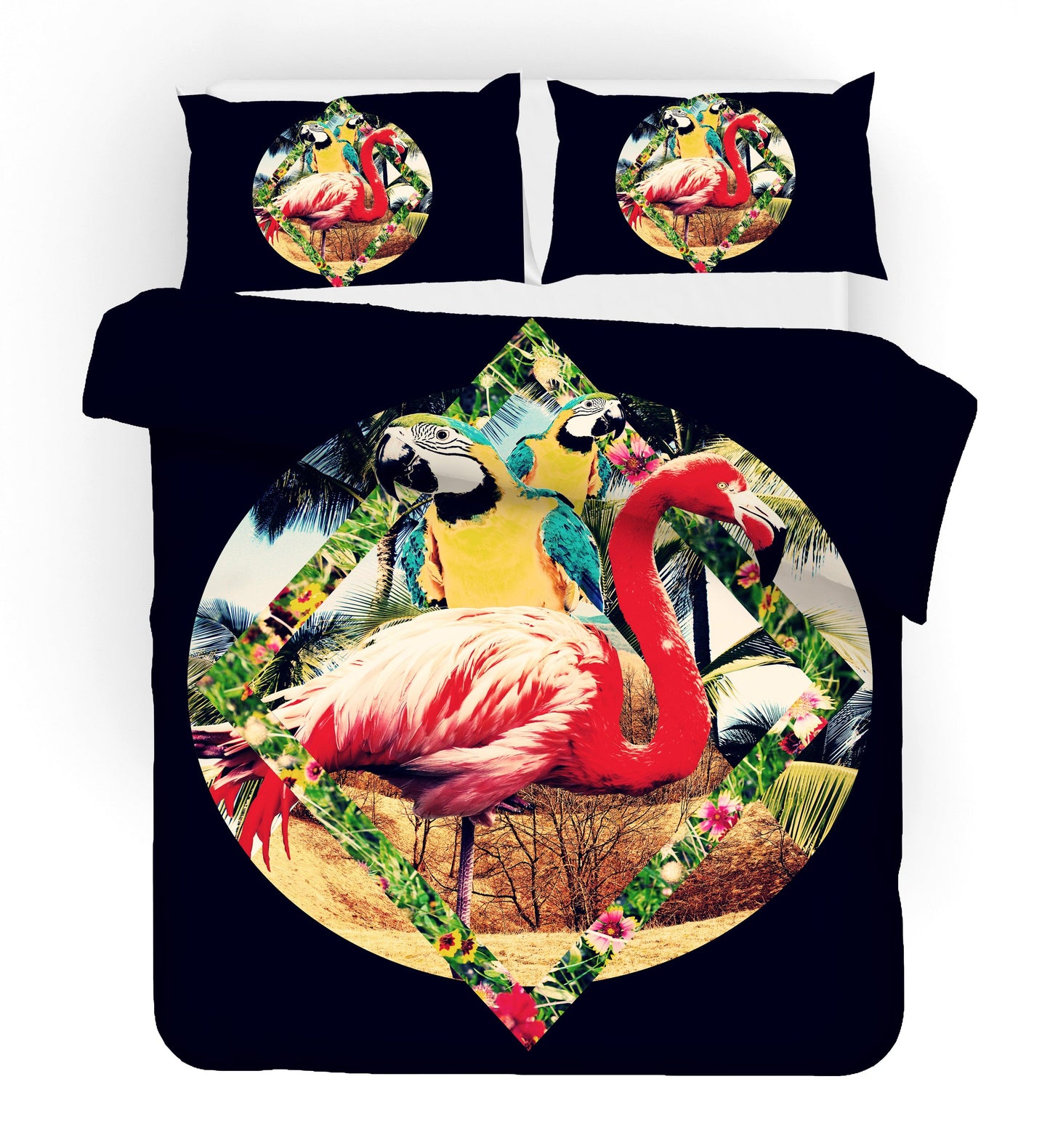 3D Black Flamingo Parrot Quilt Cover Set Bedding Set Pillowcases 143