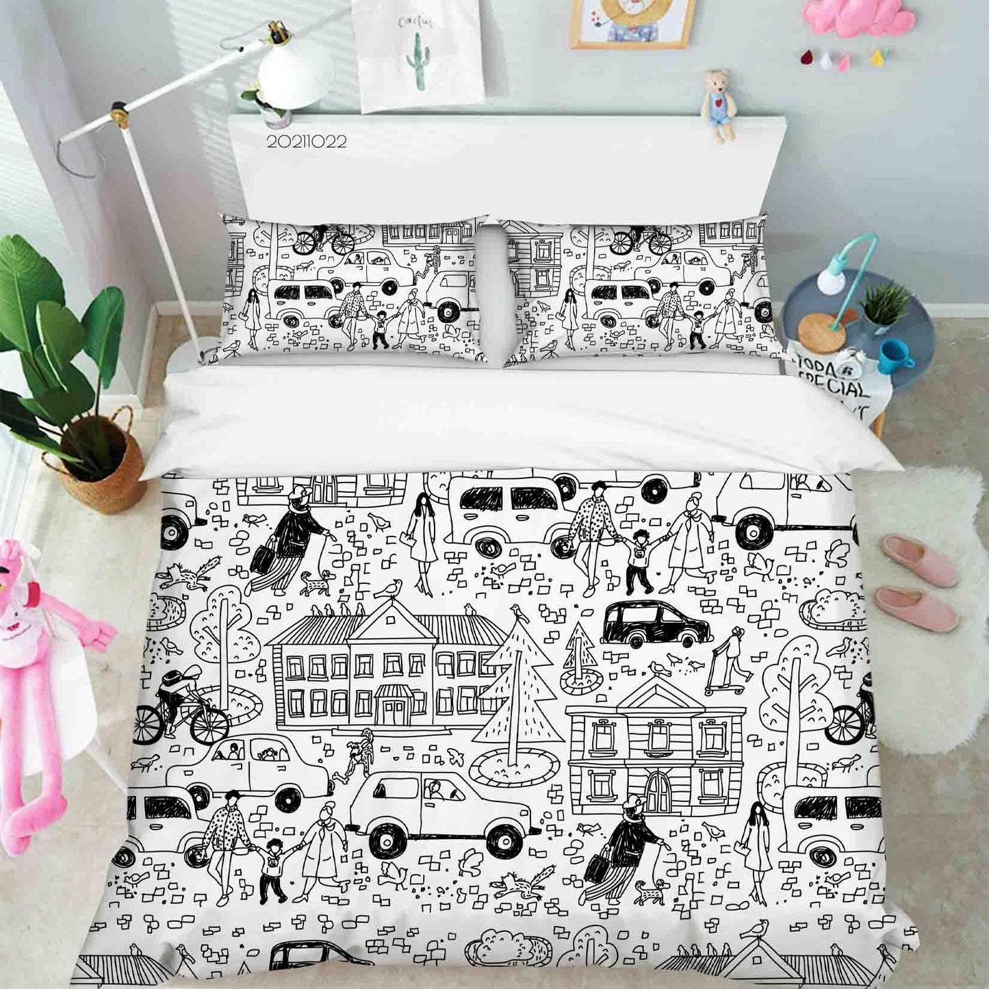 3D Cartoon City Life Illustrations Quilt Cover Set Bedding Set Duvet Cover Pillowcases 44