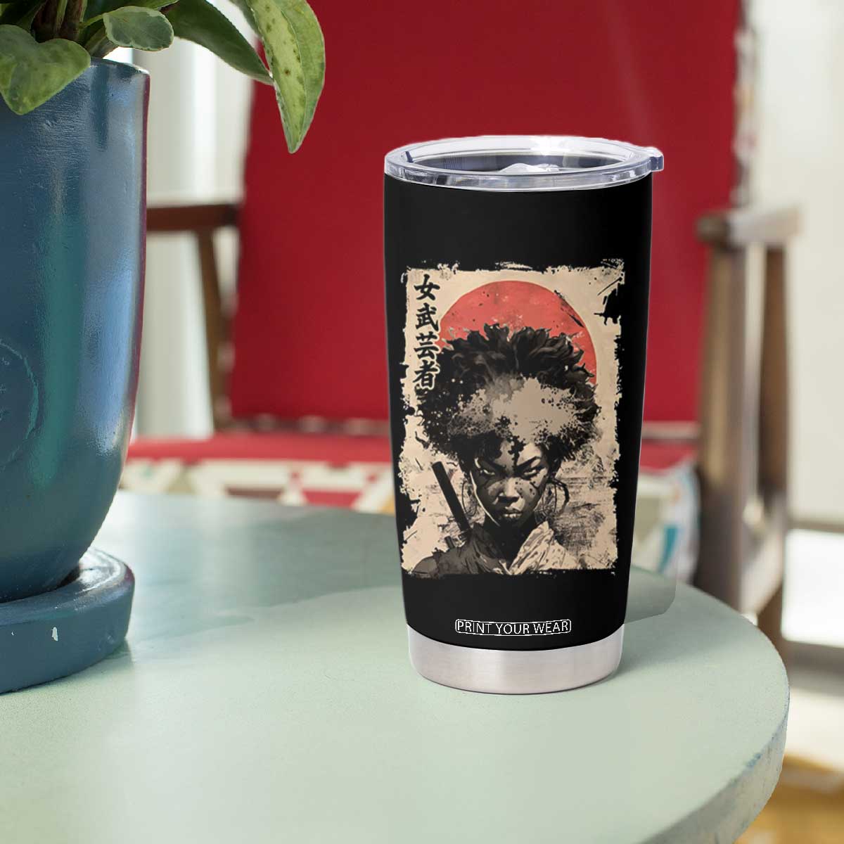 African American Female Samurai Warrior Tumbler Cup Japanese Art Black Onna Bugeisha TS11
