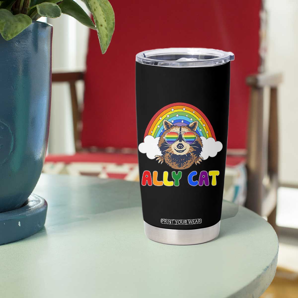 Ally Street Cat Rainbow Raccoon Tumbler Cup Funny LGBTQ+ Pride Support TS02