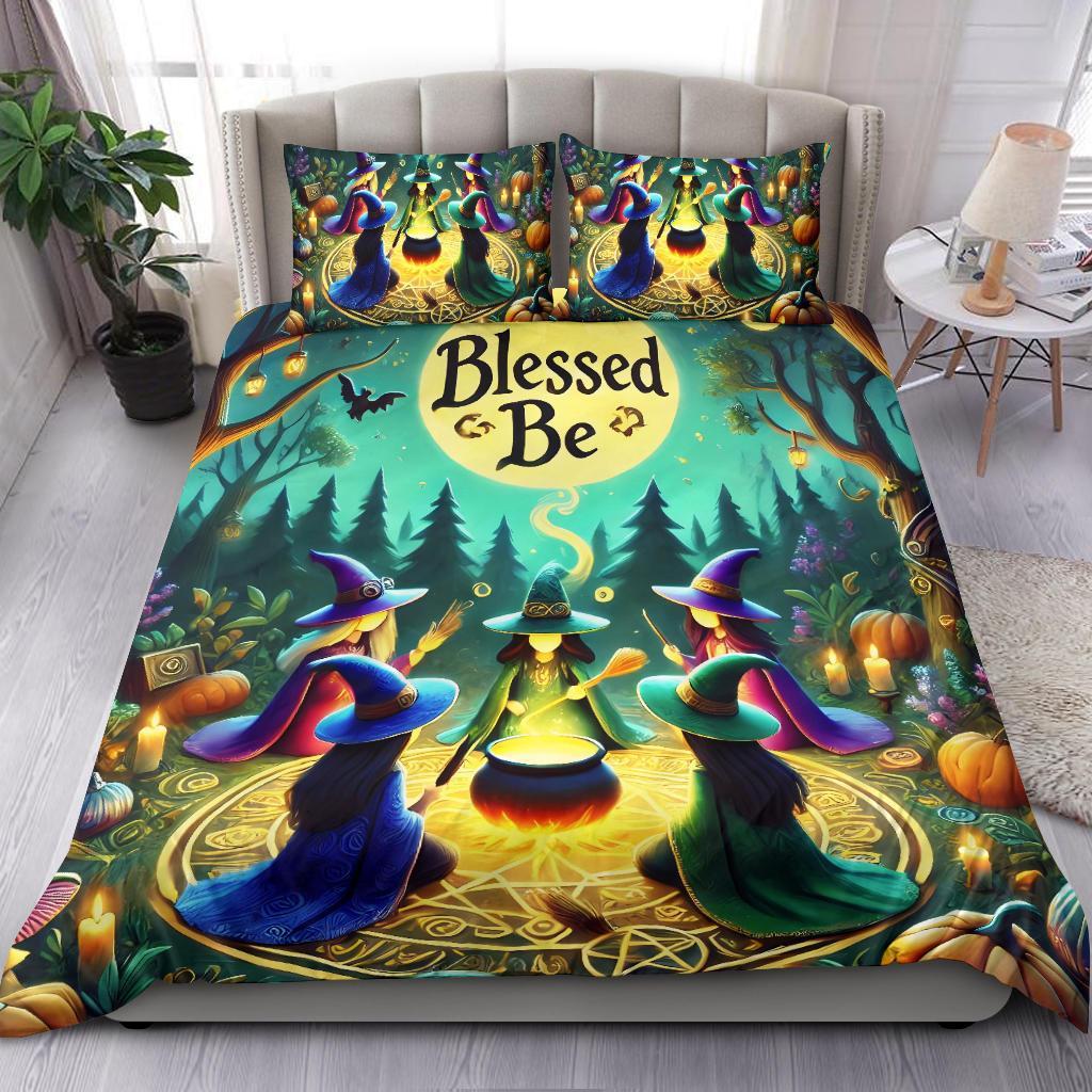 Personalized Brewing Witches Halloween Duvet Cover Bedding Set 3-pc Blessed Be Wicca Duvet Cover Bedding Set 3-pc