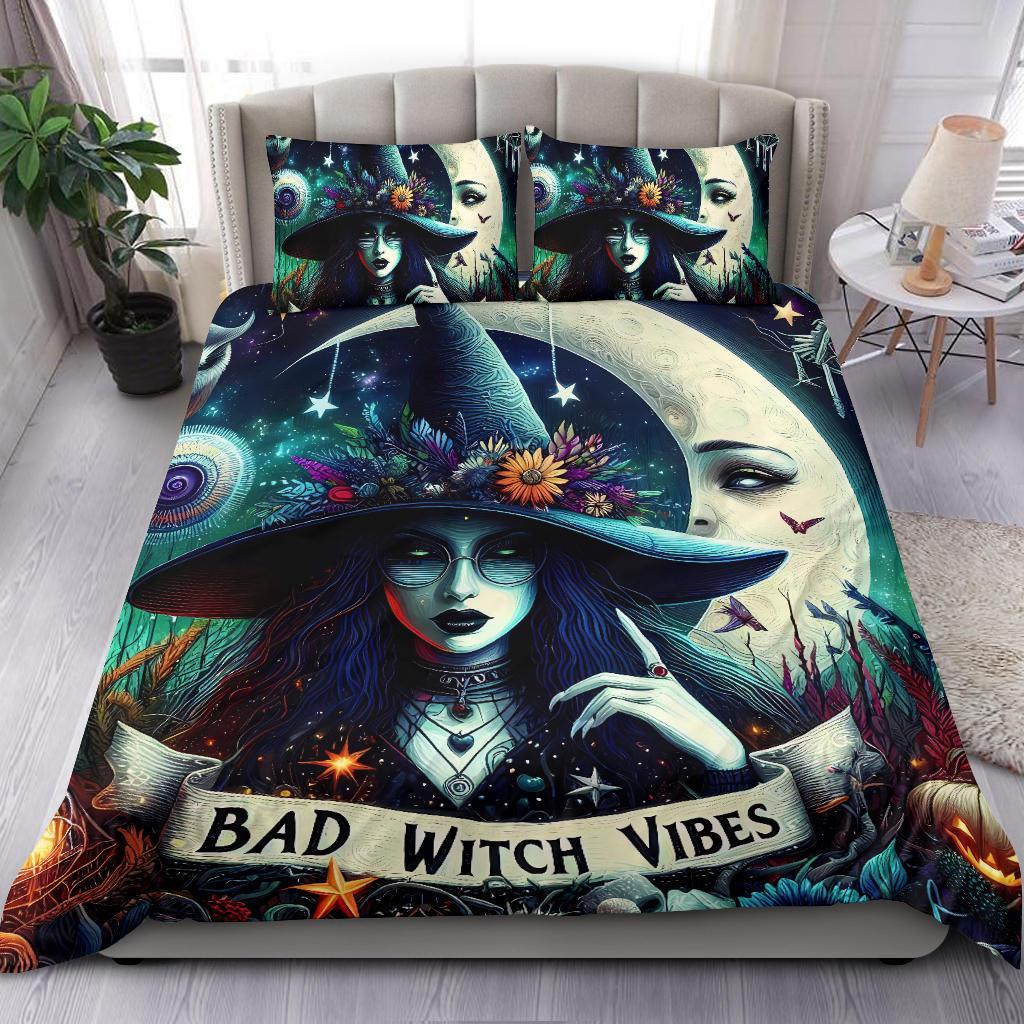 Personalized Bad Witch Vibes Gothic Duvet Cover Bedding Set 3-pc for Halloween Decor