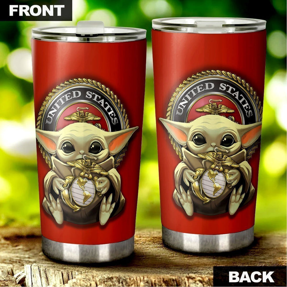 Baby Yoda U.S Marines Corps Tumbler Cup Custom Emblem Car Accessories