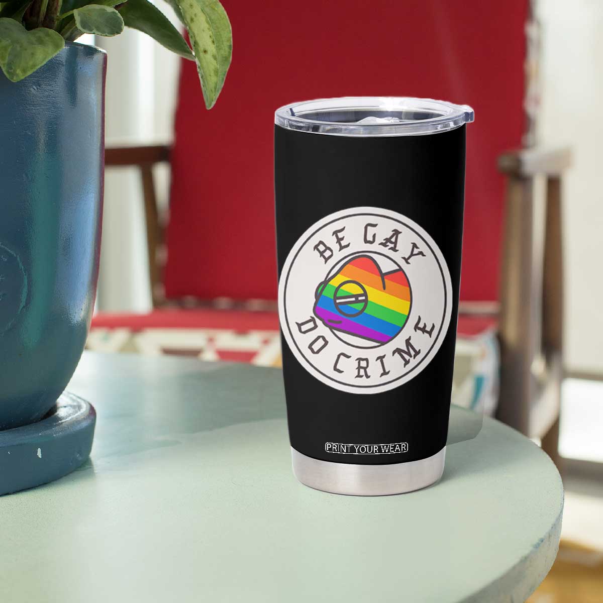 Be Gay Do Crime Rainbow Chameleon LGBTQ Pride Flag Tumbler Cup TS10