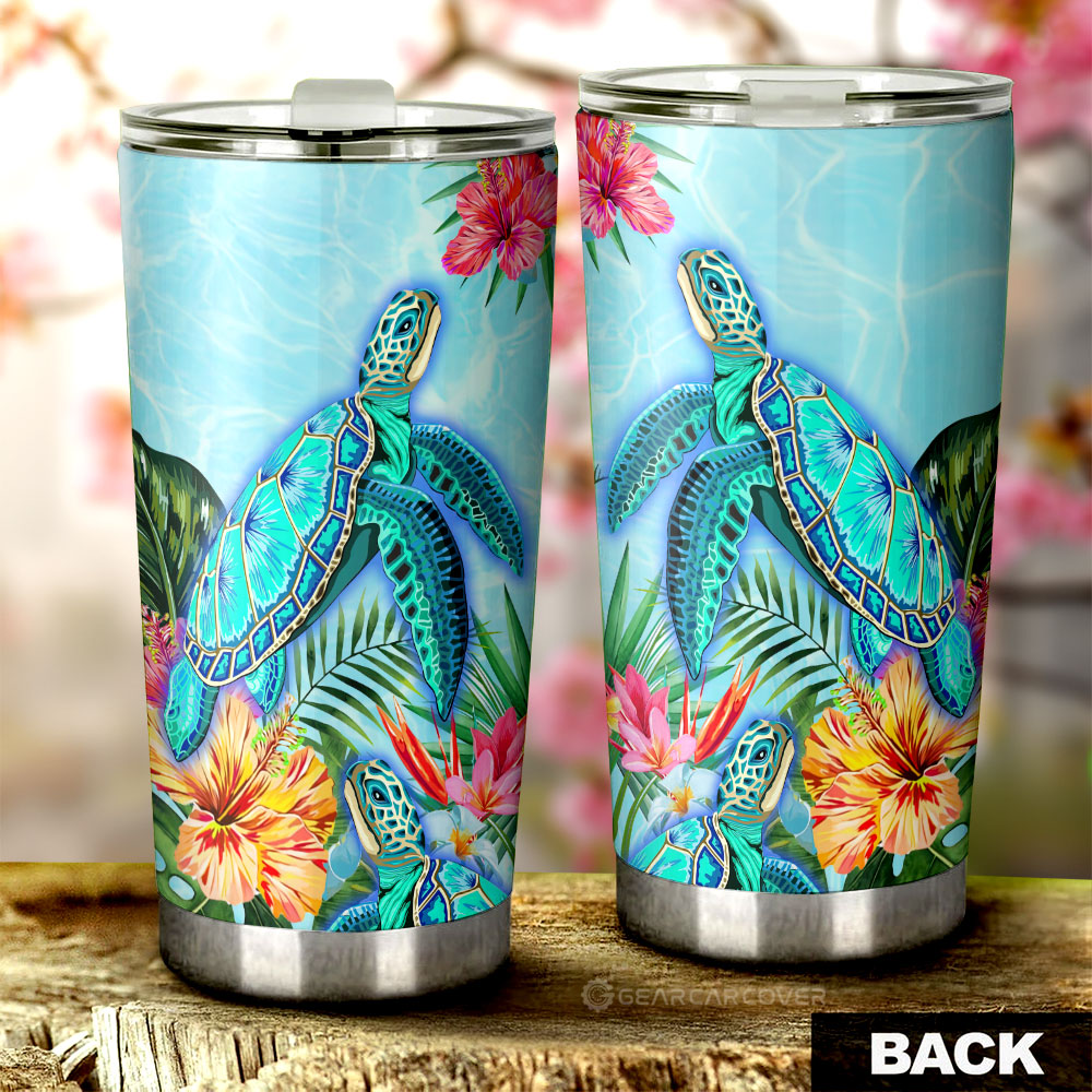 Beautiful Turtle Tumbler Custom Flower Hibiscus Car Accessories