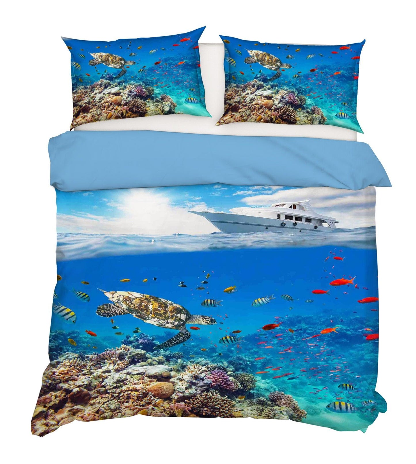 3D Blue Sea Turtle Yacht Fish Coral Quilt Cover Set Bedding Set Pillowcases 09