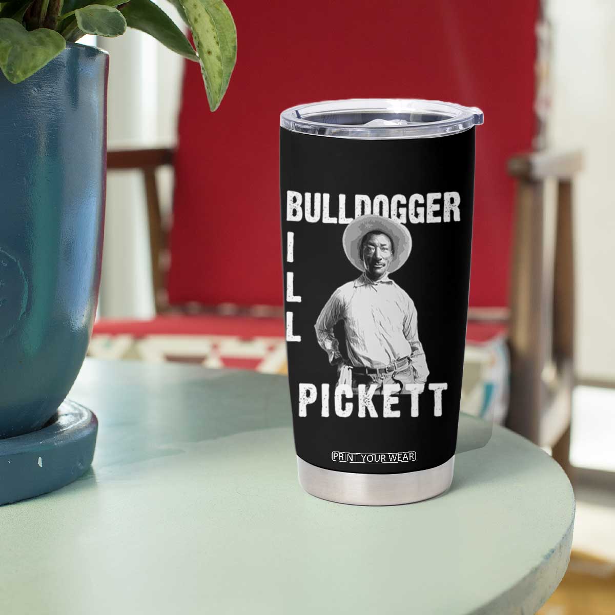 Bill Pickett Tumbler Cup Bulldogger Black Cowboy Western Legend Vintage TS02