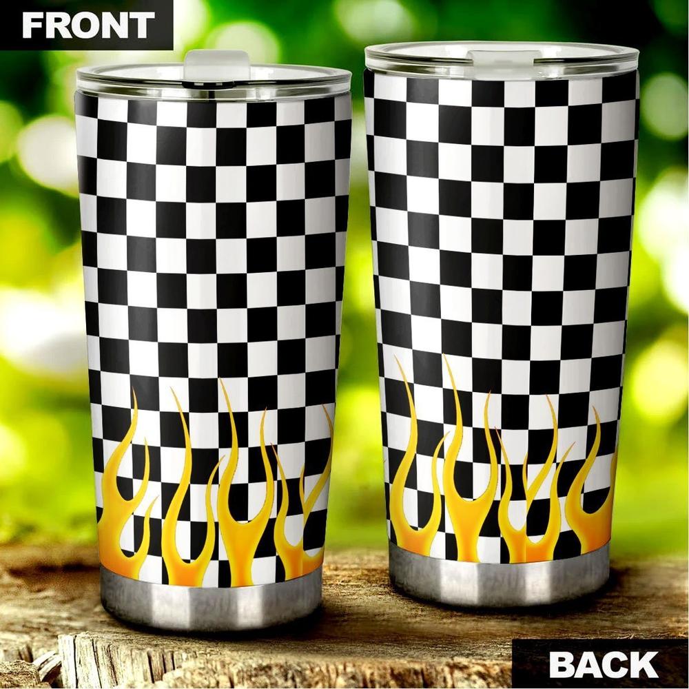 Black and White Checker Frame Tumbler Cup Stainless Steel Vacuum Insulated 20oz