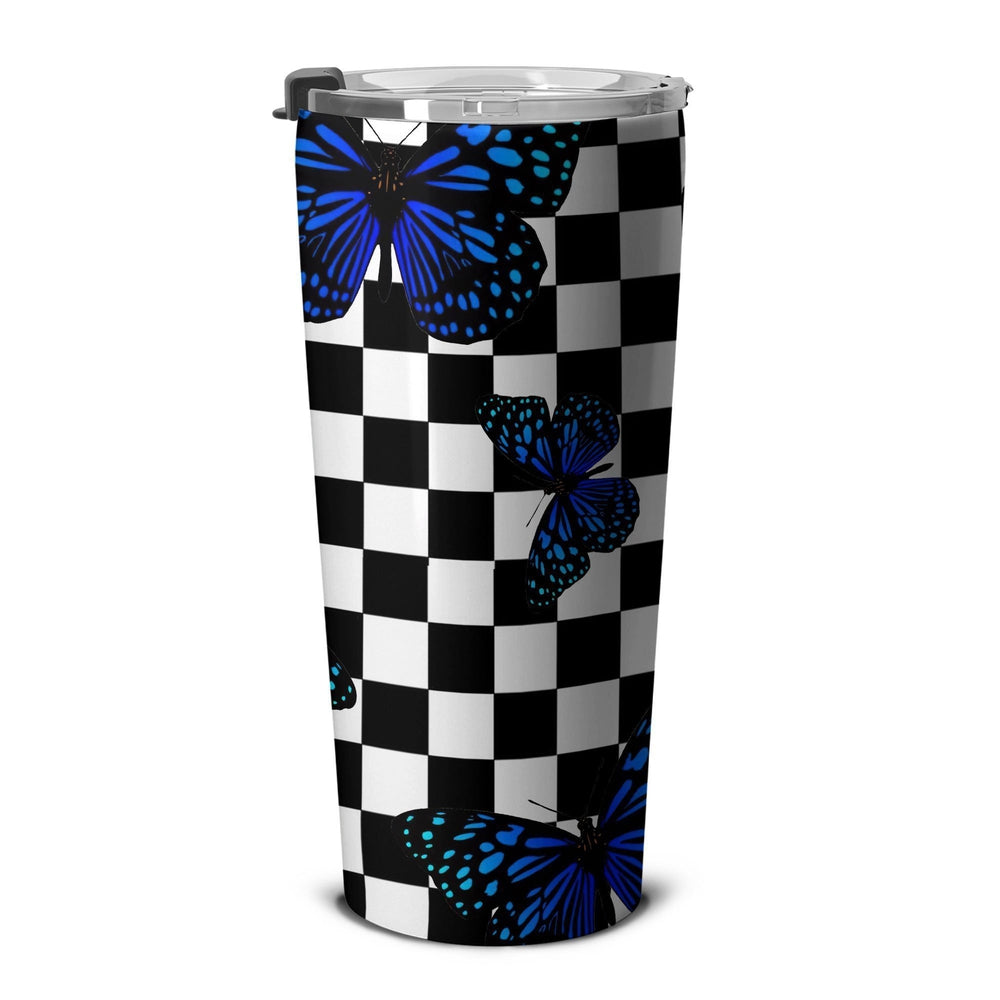 Blue Butterfly Checkerboard Tumbler Cup Custom