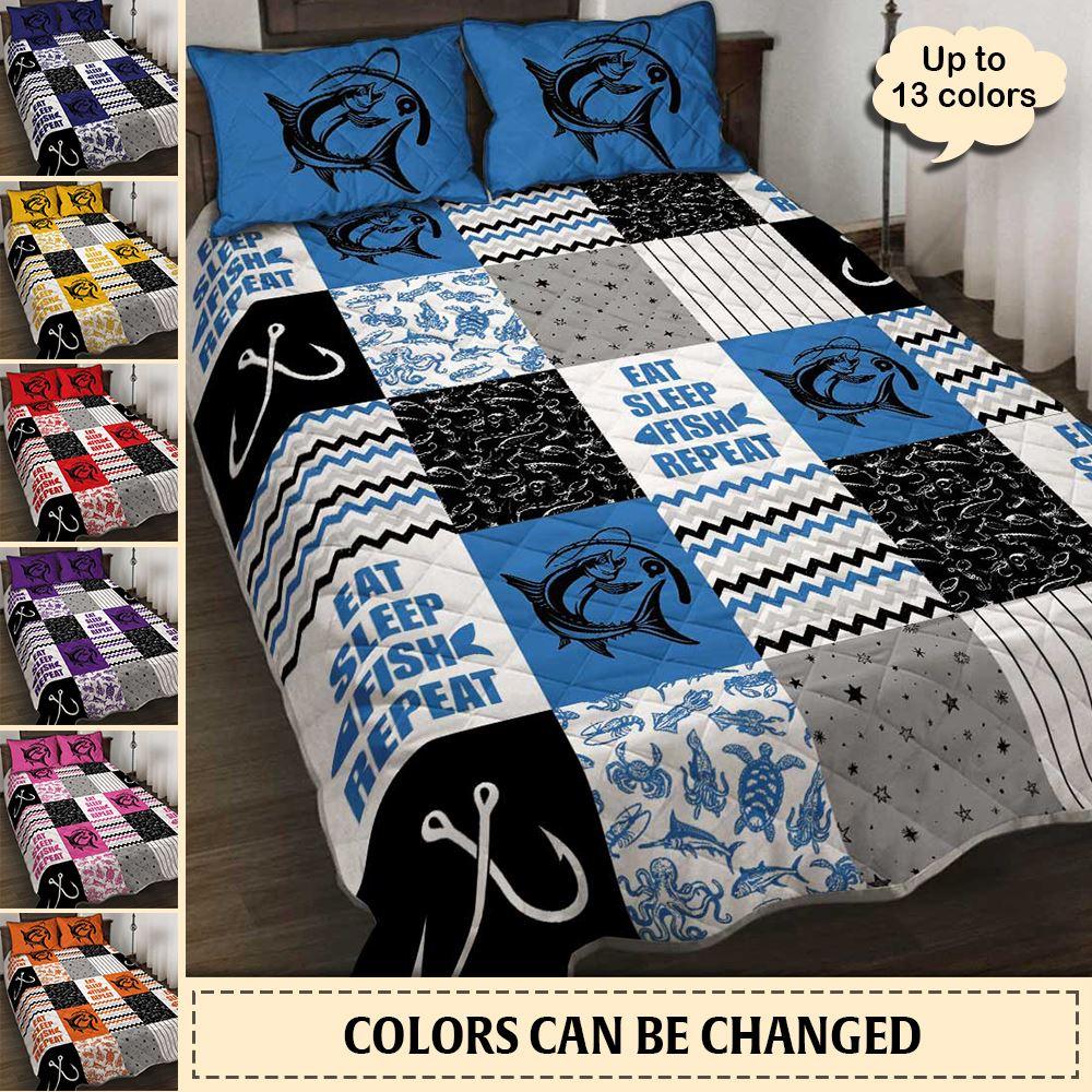 Fishing Pattern Quilt Bedding Set Multi Colors