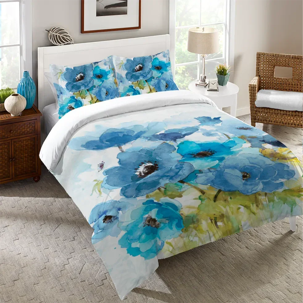 Blue Bouquet Duvet Cover Bedding Set | Personalized 3-pc Duvet Cover With Pillowcases