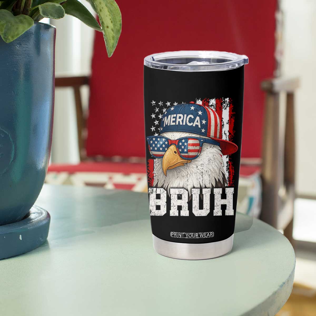 Bruh 'Merica Bald Eagle 4th of July Tumbler Cup Patriotic USA Flag TS10