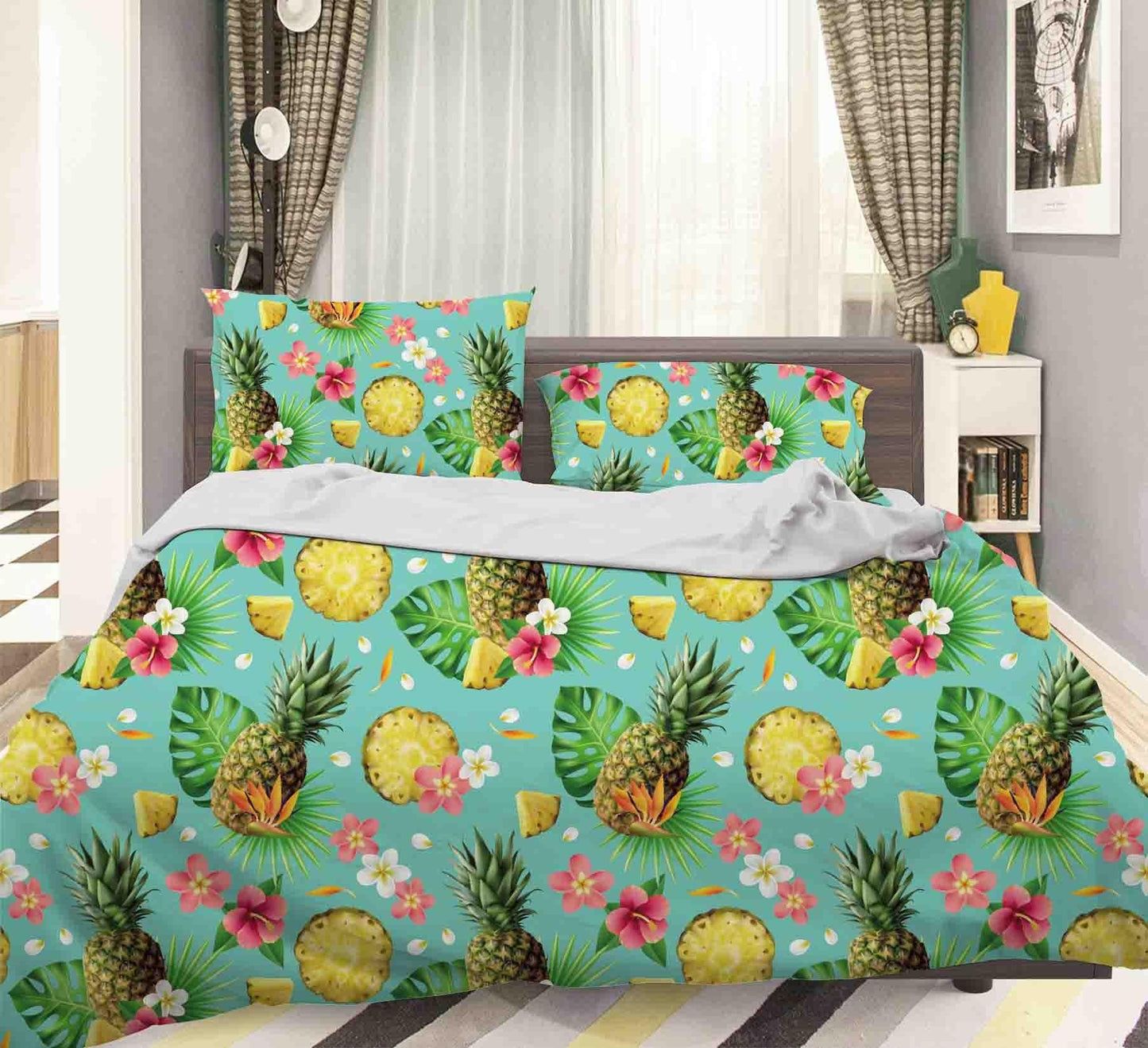 3D Blue Pineapple Floral Quilt Cover Set Bedding Set Pillowcases 47