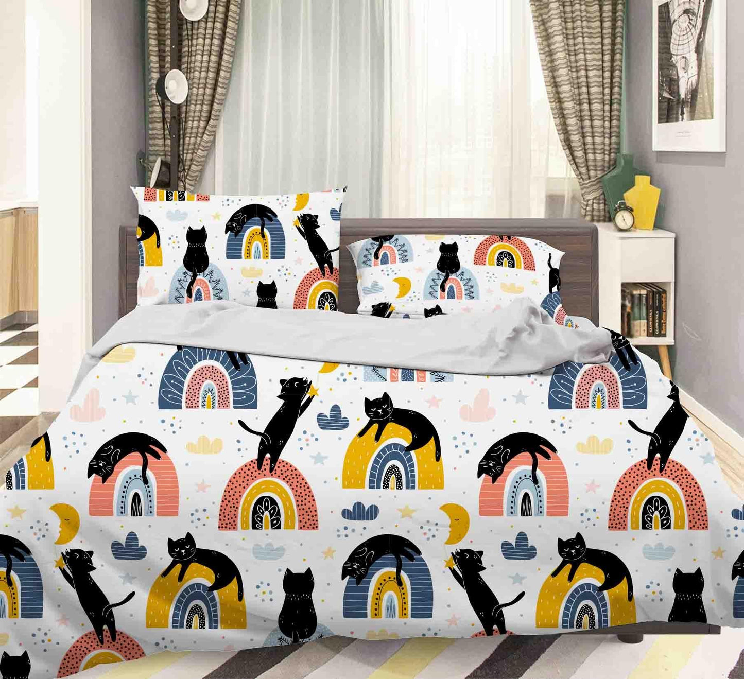 3D Black Cat Quilt Cover Set Bedding Set Pillowcases 144