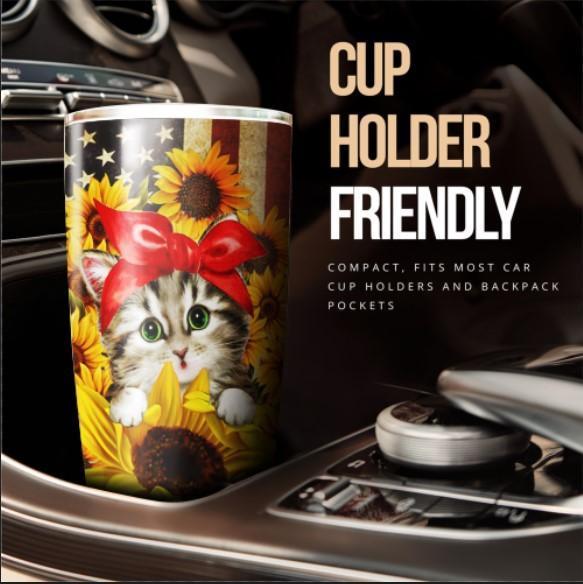 Cat Sunflower Tumbler Stainless Steel Custom American Flag
