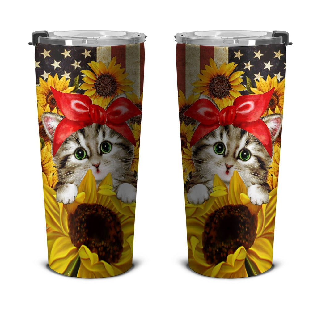 Cat Sunflower Tumbler Stainless Steel Custom American Flag