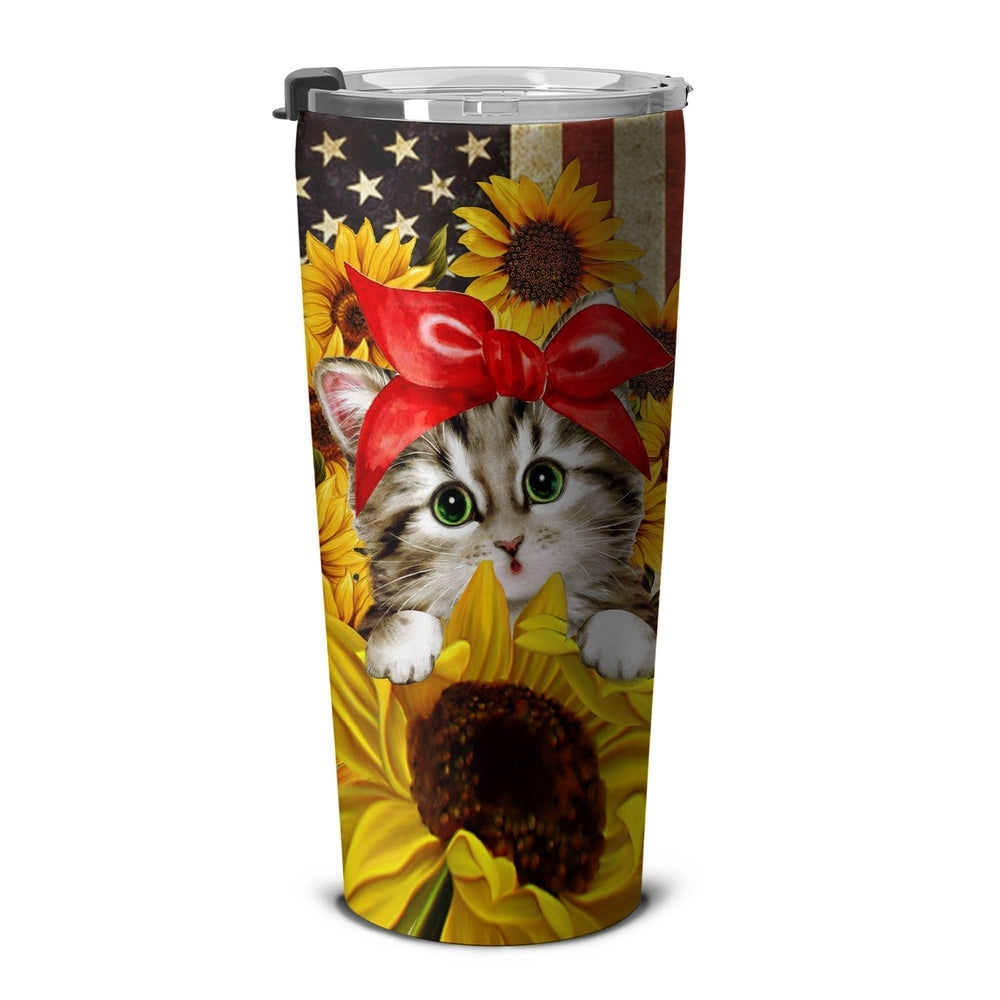Cat Sunflower Tumbler Stainless Steel Custom American Flag