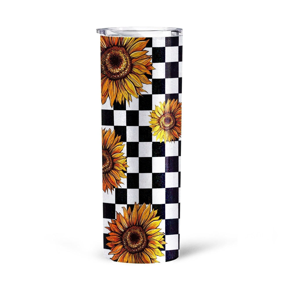Checkerboard Sunflower Tall Glitter Tumbler Custom Pattern Car Accessories