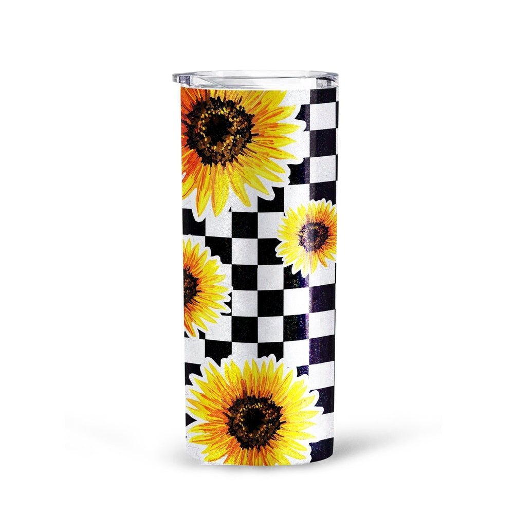 Checkerboard Sunflower Tall Glitter Tumbler Custom Pattern