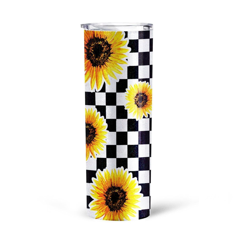 Checkerboard Sunflower Tall Glitter Tumbler Custom Pattern