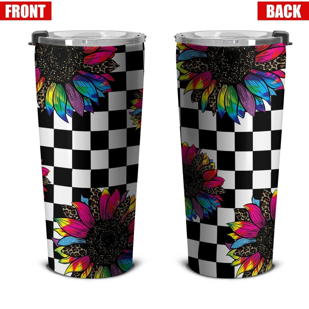 Checkerboard Sunflower Tumbler Stainless Steel Custom Leopard