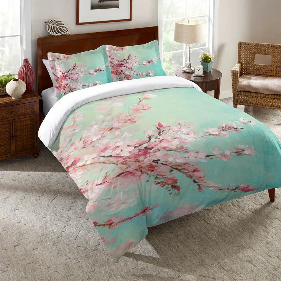 Cherry Blossoms Duvet Cover Bedding Set | Personalized 3-pc Duvet Cover With Pillowcases