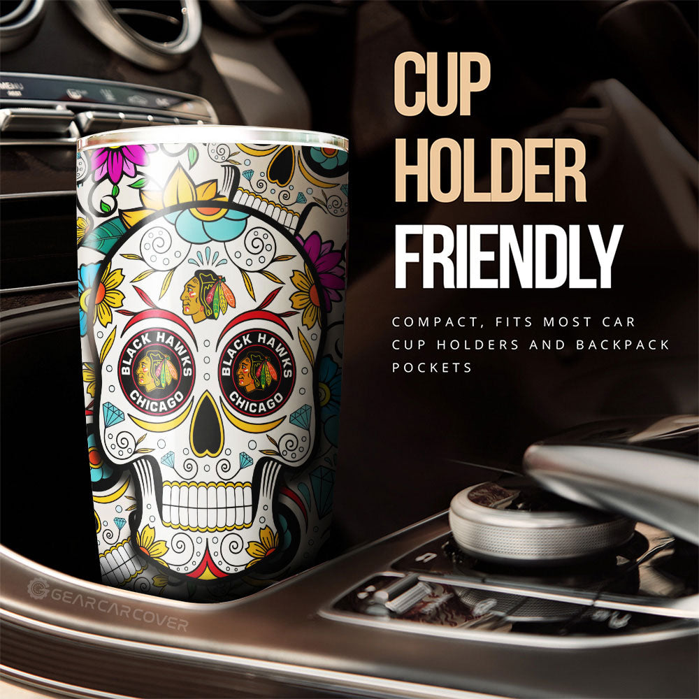Chicago Blackhawks Tumbler Cup Custom Sugar Skull Car Accessories