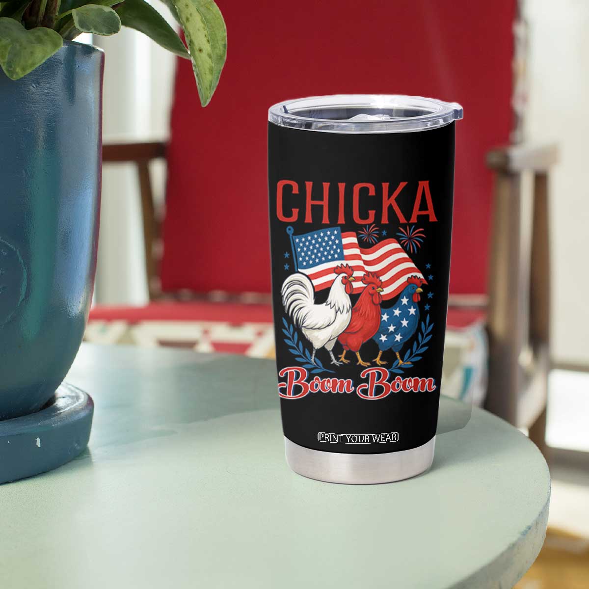 Chicka Boom Boom Patriotic Chicken Tumbler Cup Funny Patriotic 4th of July Red White and Blue Farm TS02