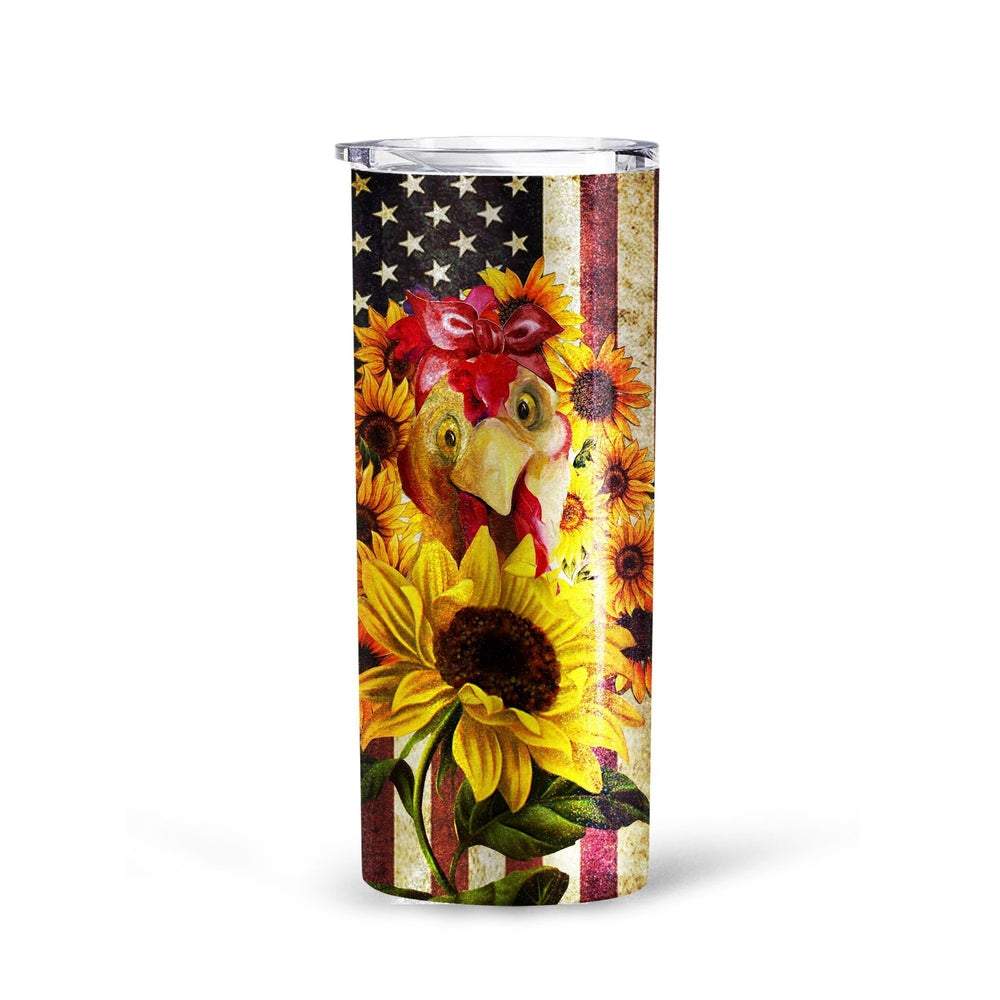 Chicken Sunflower Tall Tumbler Cup Custom American Flag Accessories