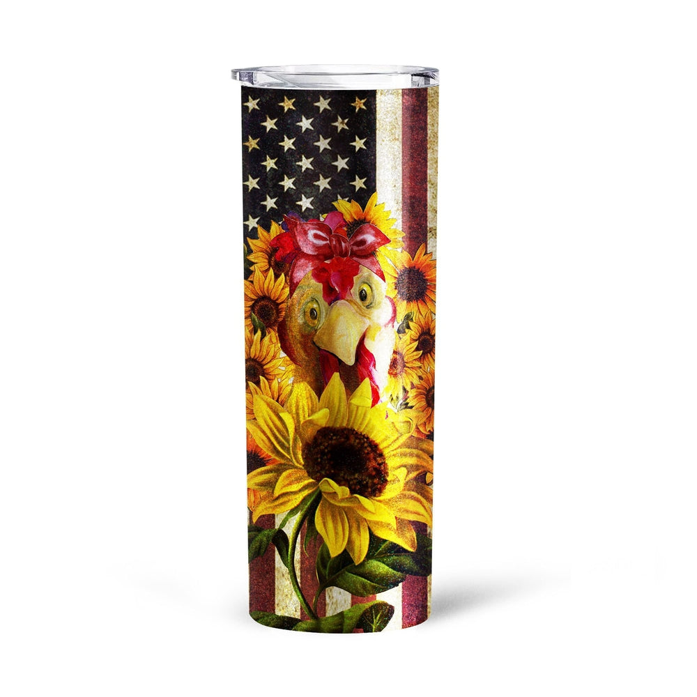 Chicken Sunflower Tall Tumbler Cup Custom American Flag Accessories