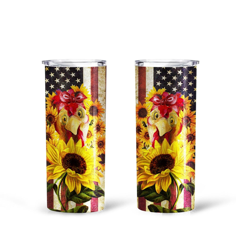 Chicken Sunflower Tall Tumbler Cup Custom American Flag Accessories